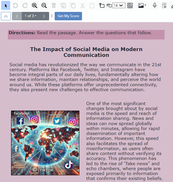 HS ELA Activity Made With TeacherMade A reading exercise related to Social Media and Modern Communication. Reading material Science exercise English language Study Material Classwork studio